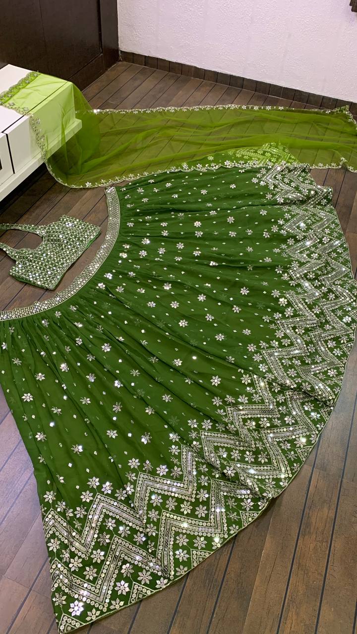 Pista Georget lehnga with 9mm sequence zari work Lehenga Choli