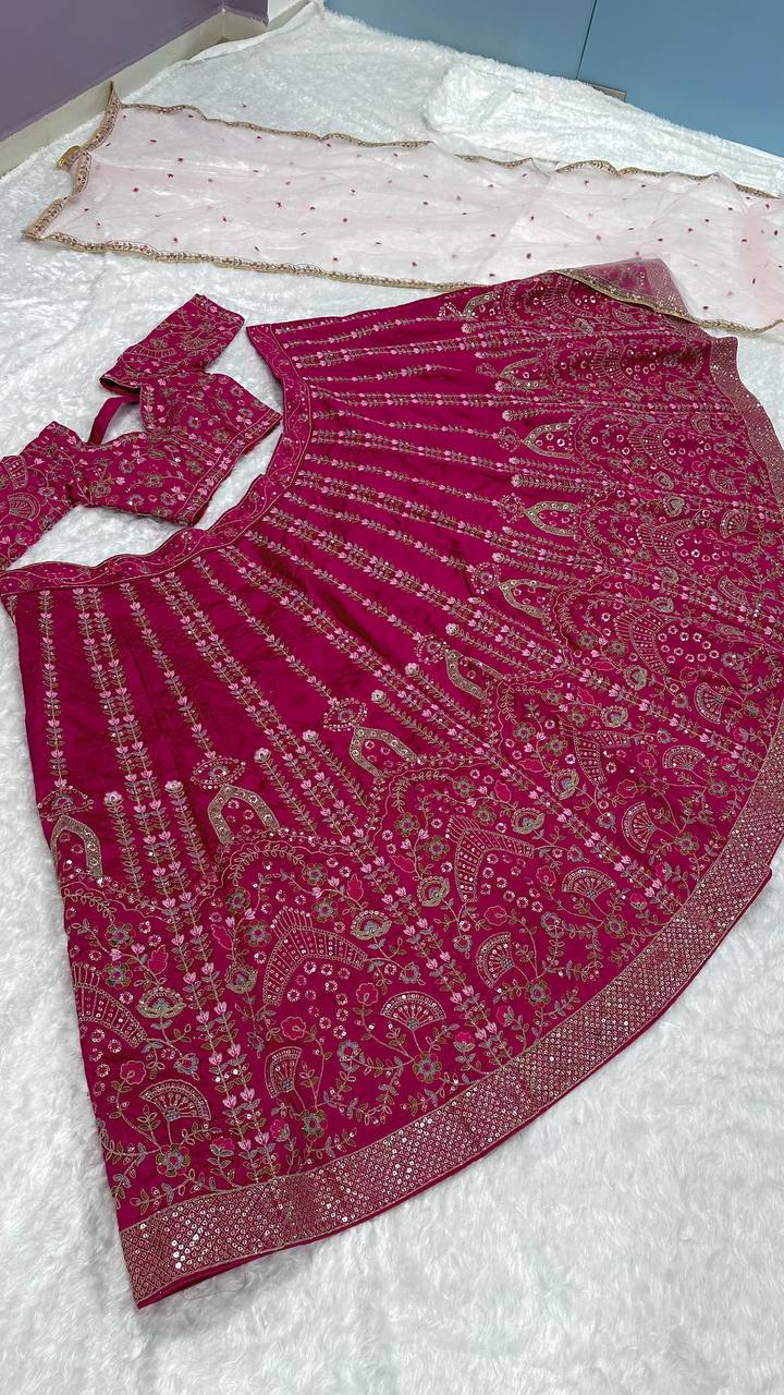 Stunning pink lehenga with intricate Dori, sequins, and thread work