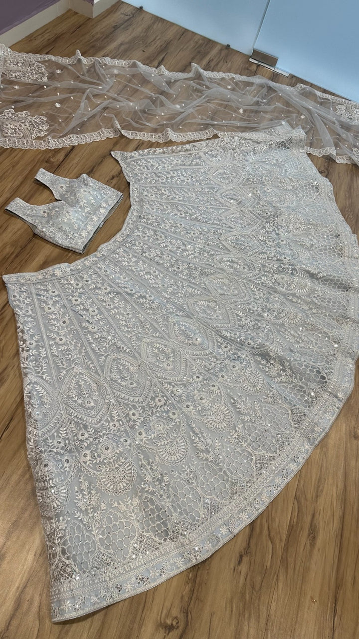 White Color  Net lehenga with sequins & thread work - INSPIRED