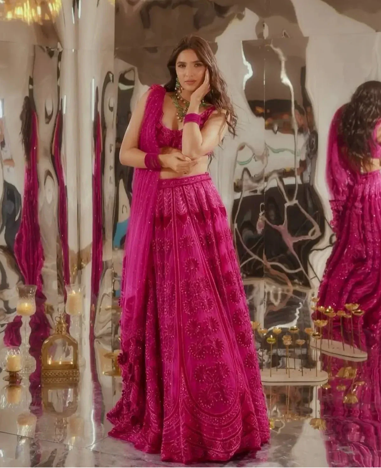 Hot Pink Kasturi Silk Embroidery Lehenga Choli - qivii