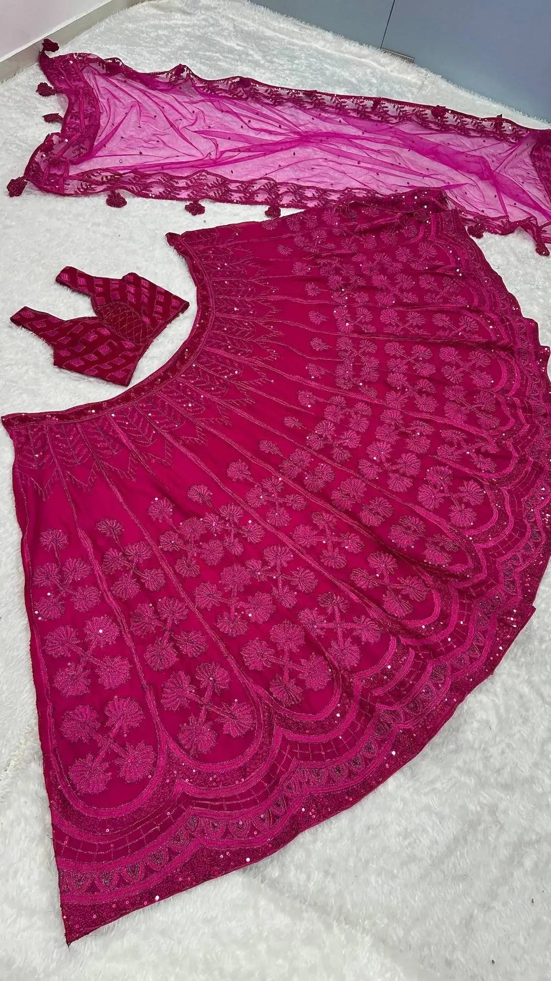 Hot Pink Kasturi Silk Embroidery Lehenga Choli - qivii