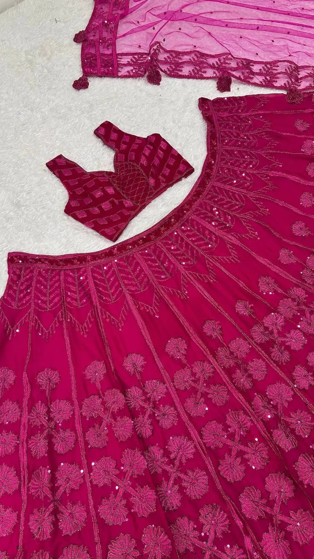 Hot Pink Kasturi Silk Embroidery Lehenga Choli - qivii