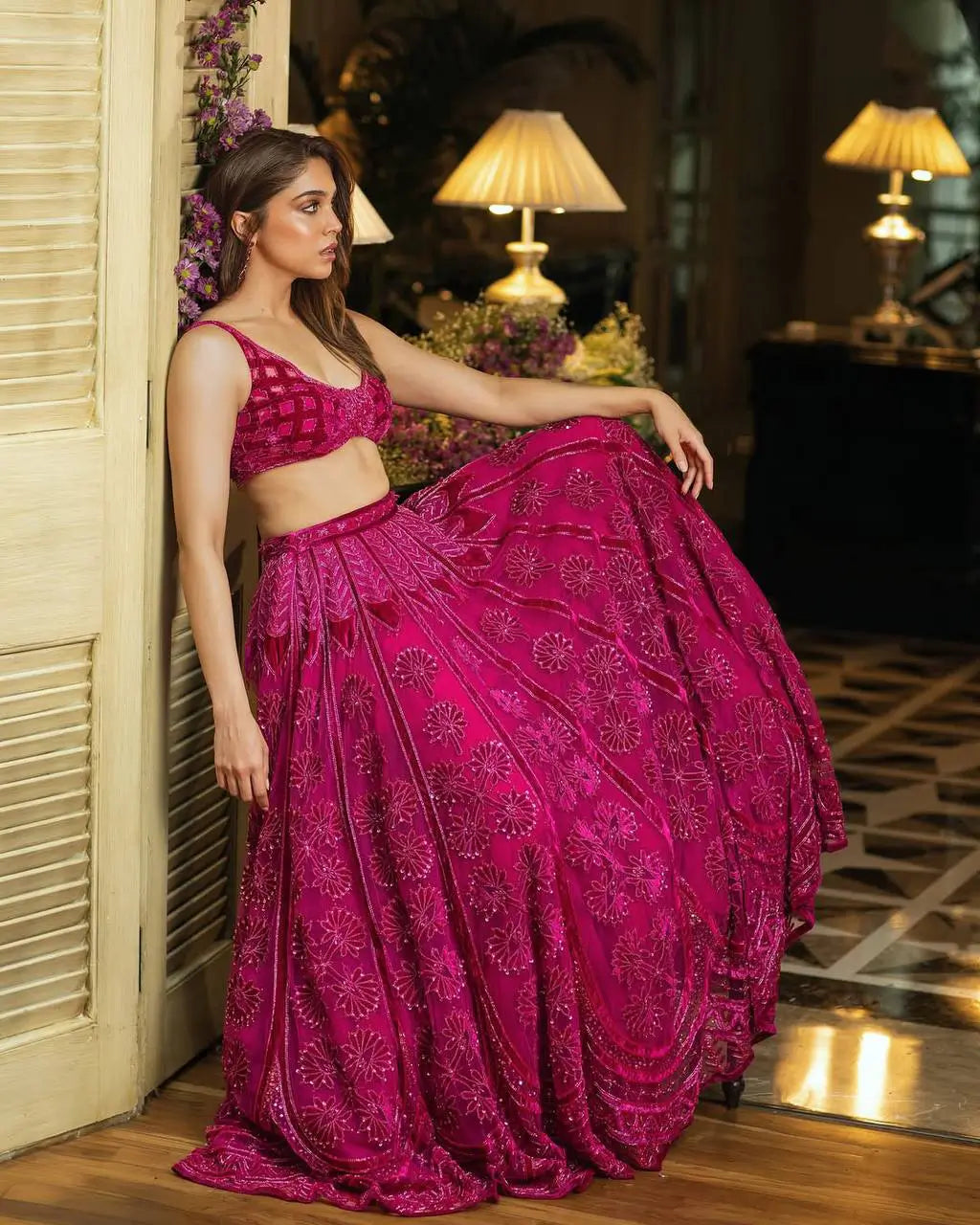 Hot Pink Kasturi Silk Embroidery Lehenga Choli - qivii