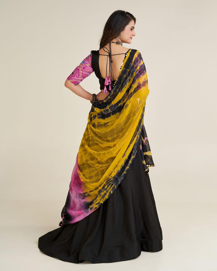 Black Color Polly reyon lehnga with Banarasi zari silk fabric pattern  Flair 4.25 meter