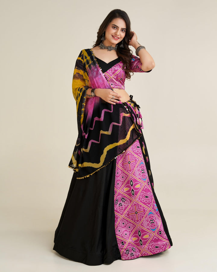 Black Color Polly reyon lehnga with Banarasi zari silk fabric pattern  Flair 4.25 meter