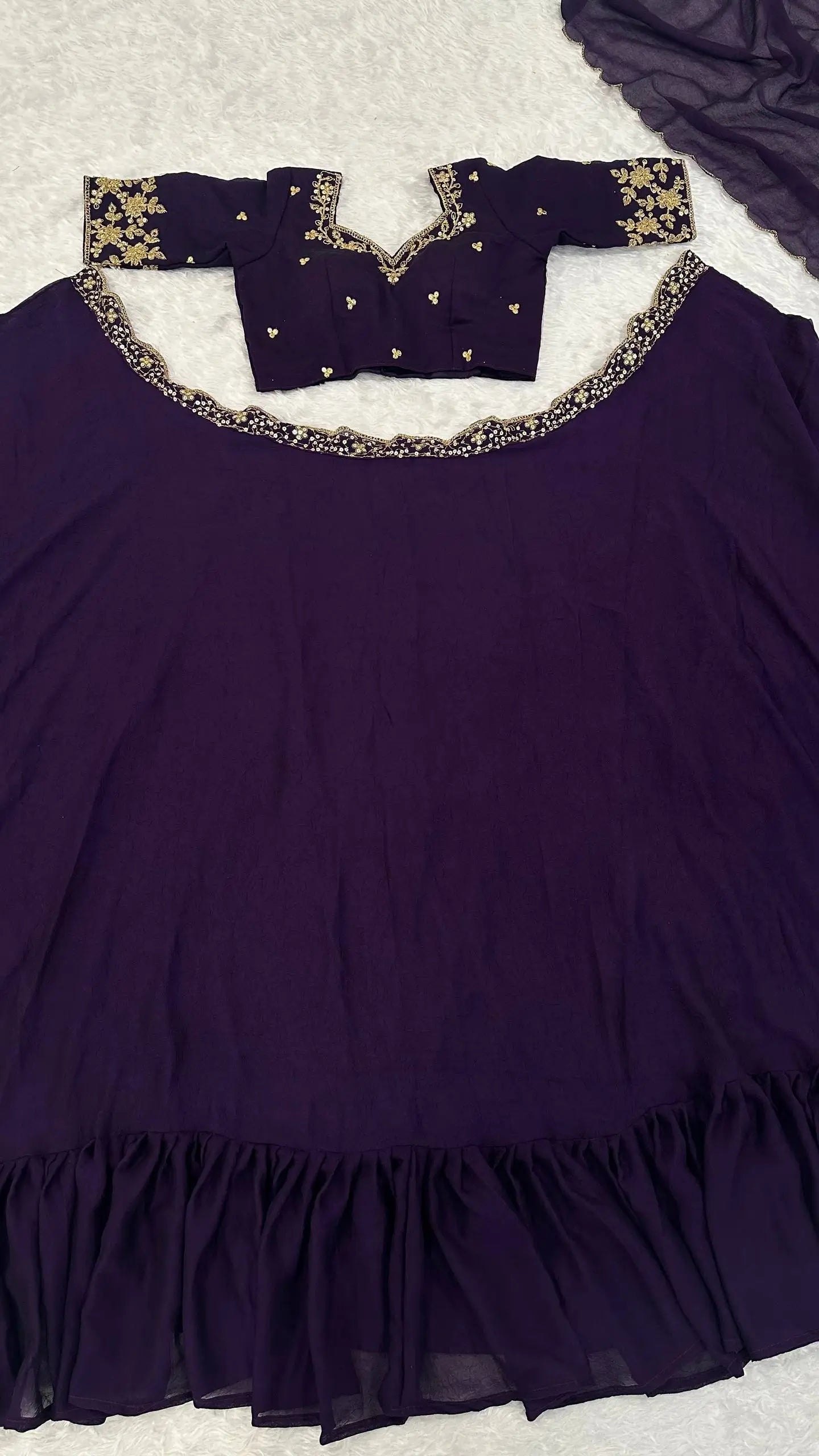 Dark Purple Crush Silk Embroidery Work Lehenga choli - qivii