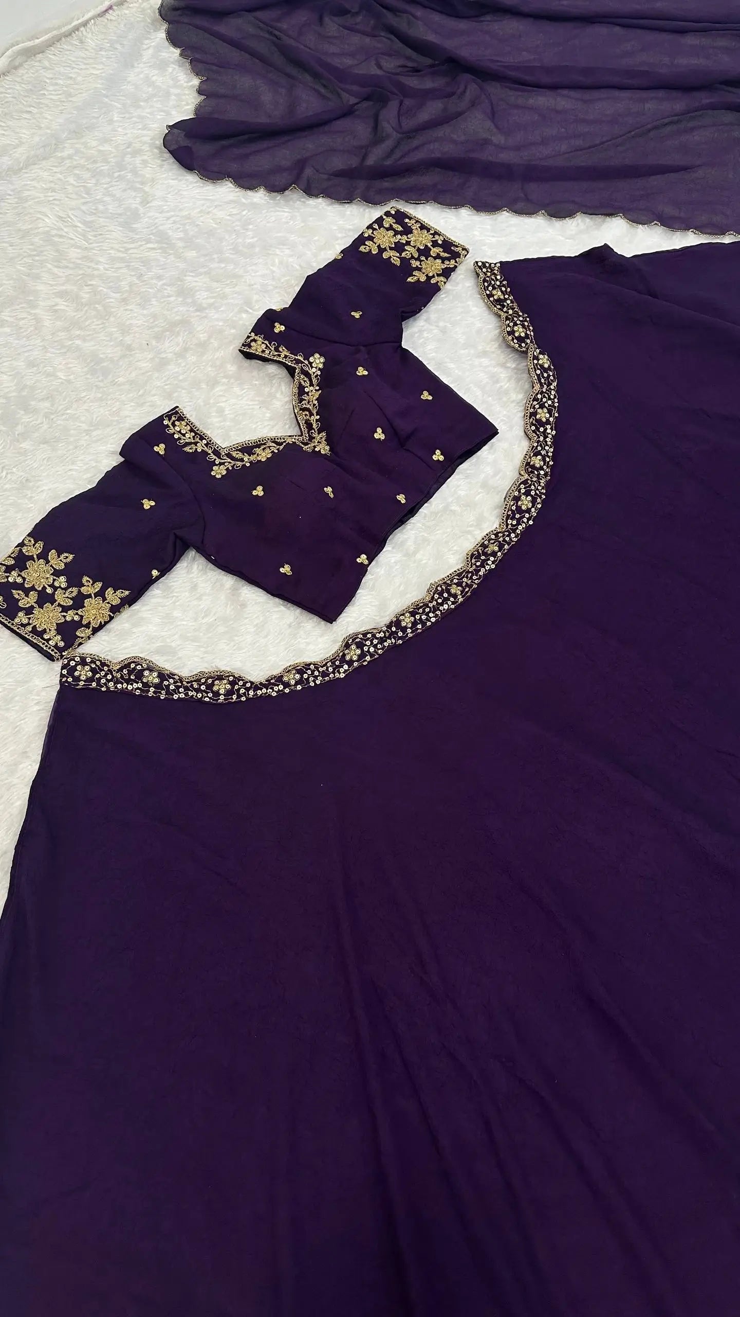 Dark Purple Crush Silk Embroidery Work Lehenga choli - qivii