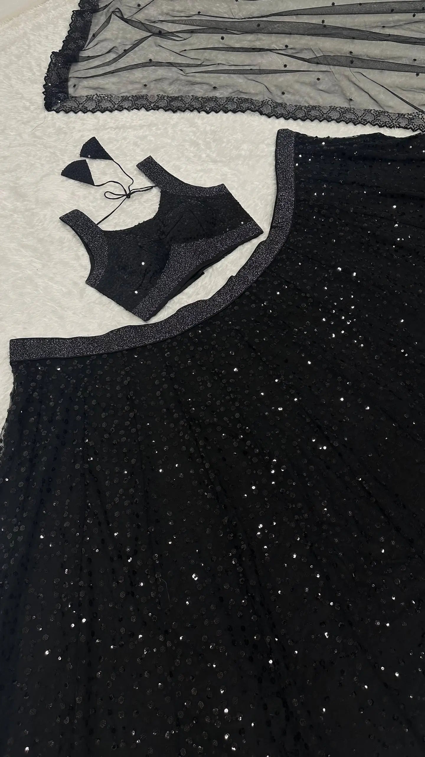 Ebony Black Net Sequins Embroidery Lehenga Choli
