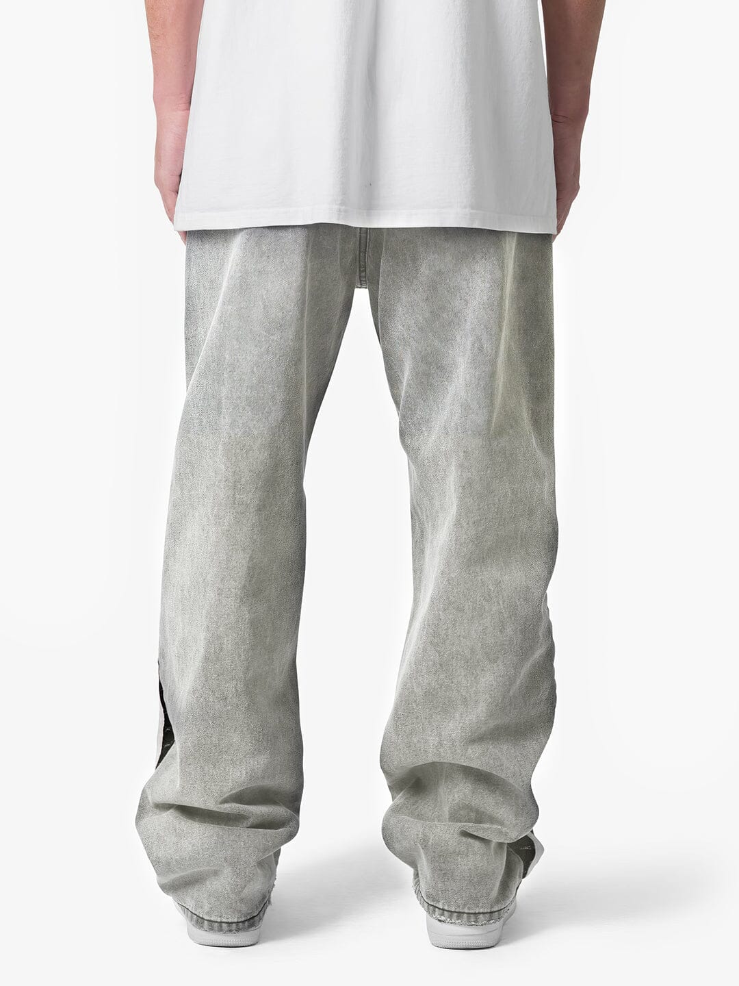 White Washed Baggy Snake Skin Stripe Denim