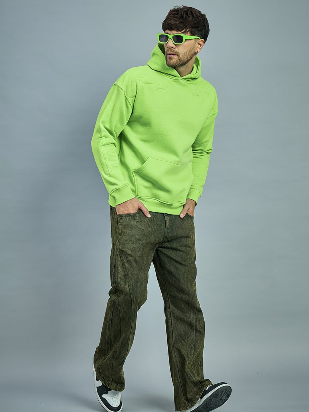 Neon Exoskeleton Quilted Oversized Hooded Sweatshirt