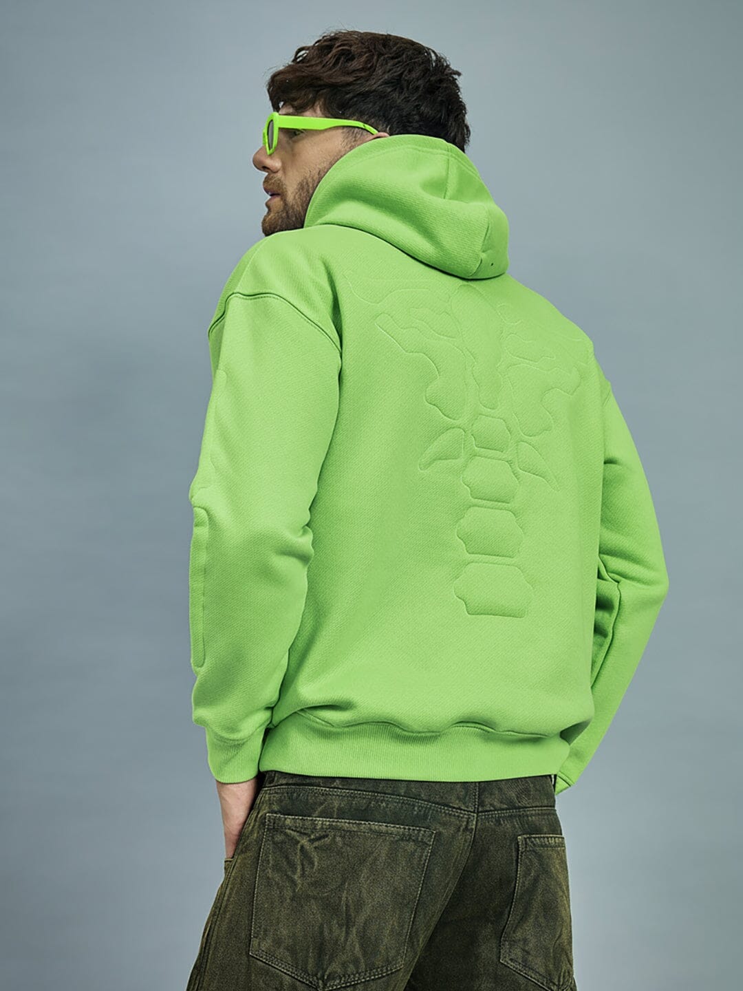 Neon Exoskeleton Quilted Oversized Hooded Sweatshirt