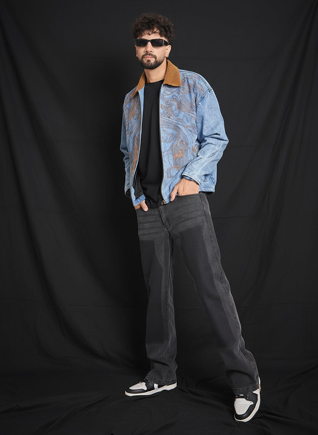 Ice Lineart Embriodery Harrington Denim Jacket