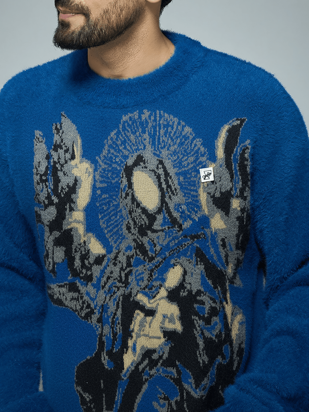 Blue Mohair Mother Mary Knitted Sweater