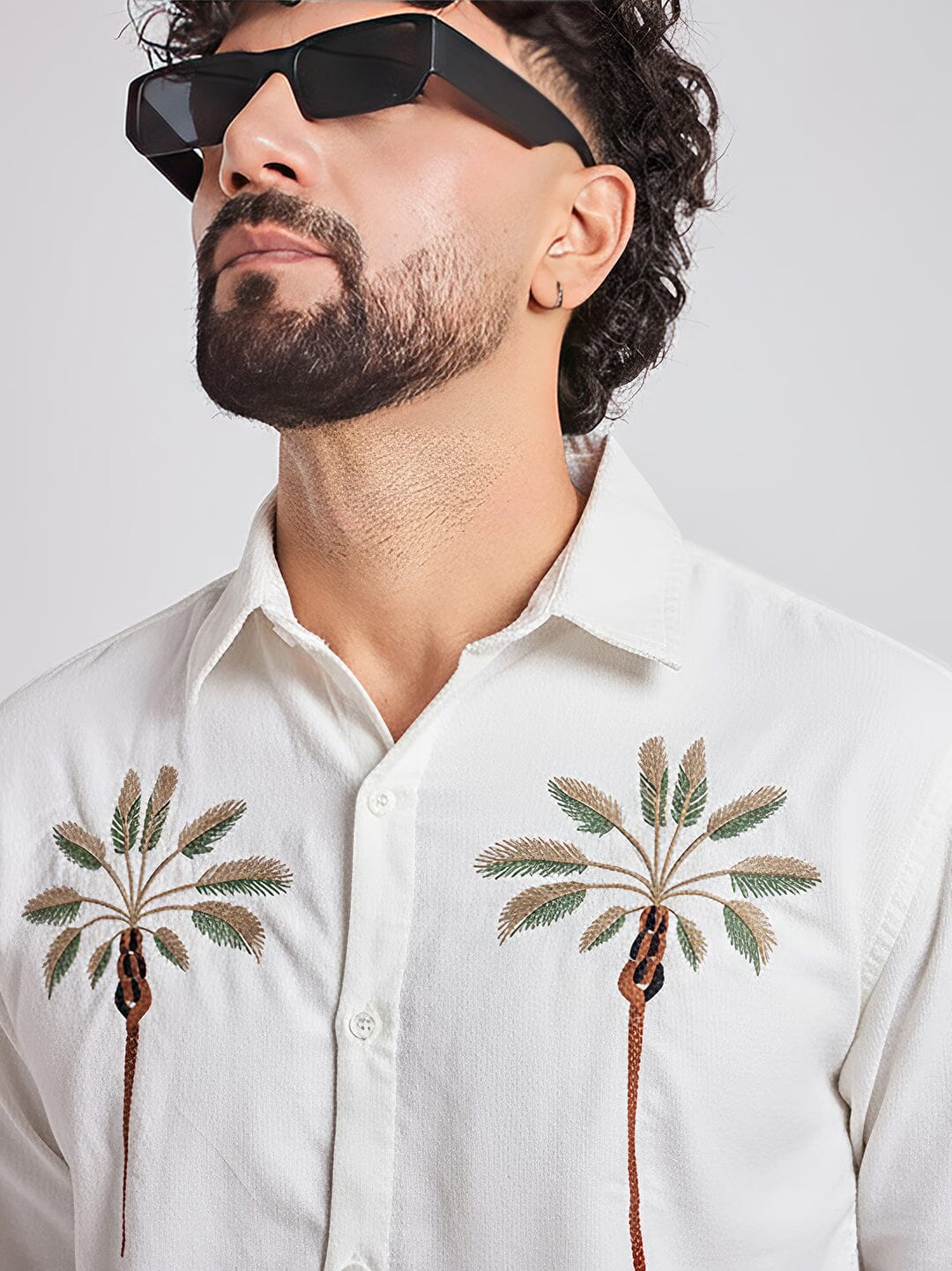White Palm Embroidery Corduroy Shirt