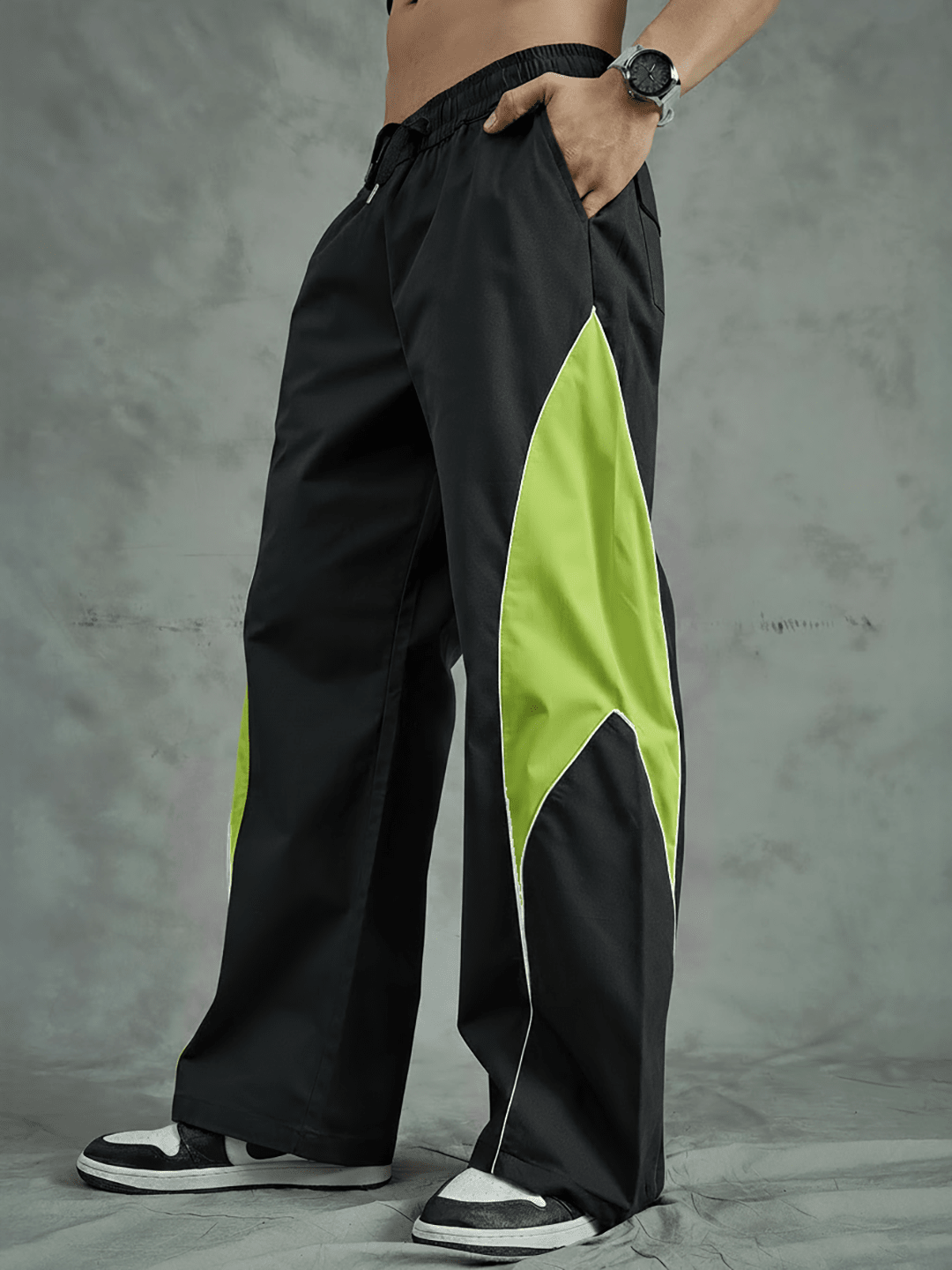 Black and Khaki Cut Sew Trackpants