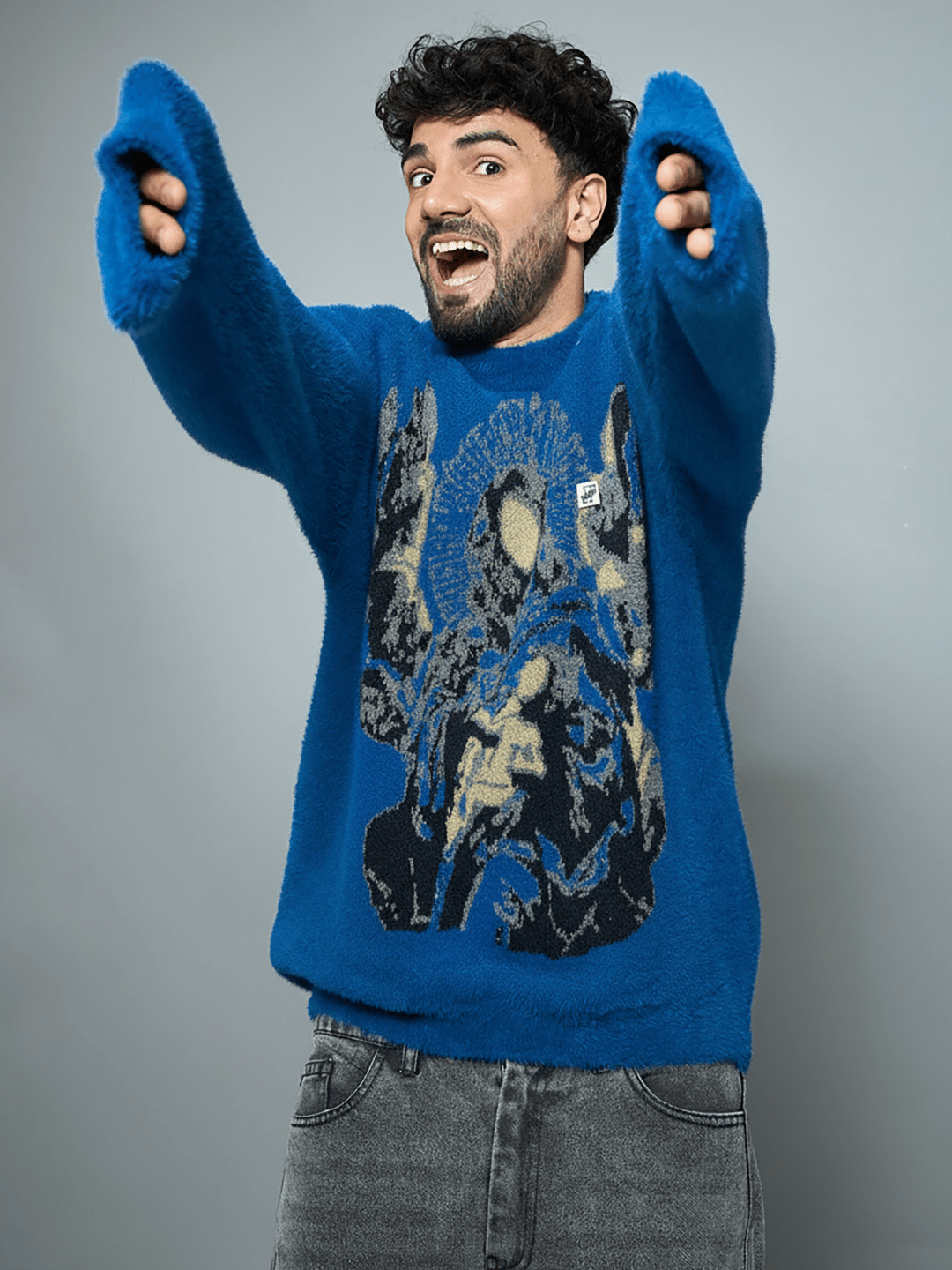 Blue Mohair Mother Mary Knitted Sweater