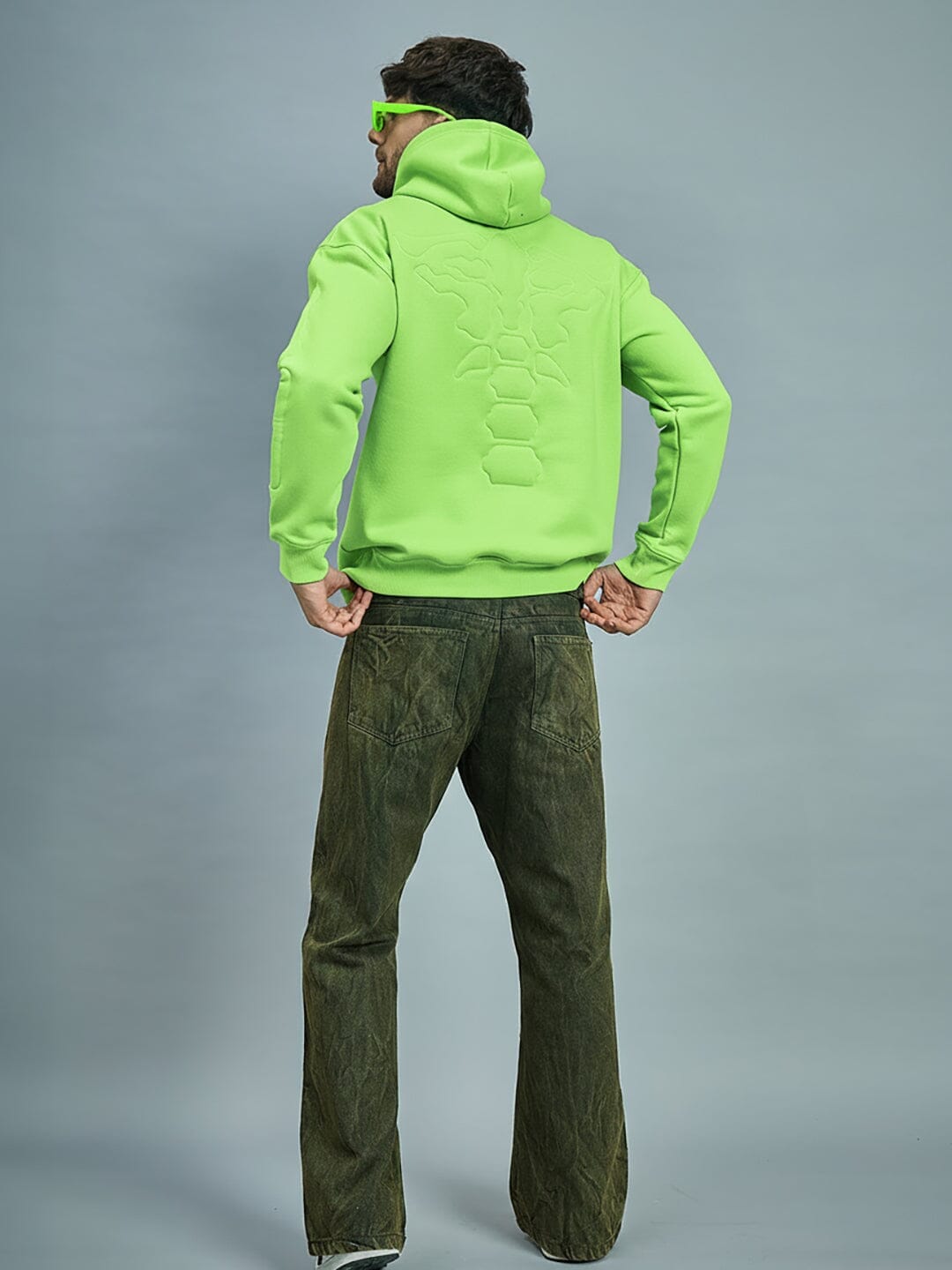 Neon Exoskeleton Quilted Oversized Hooded Sweatshirt