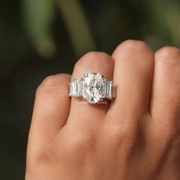 Crushed Ice Oval 5 Stone Vertical Baguette Engagement Ring