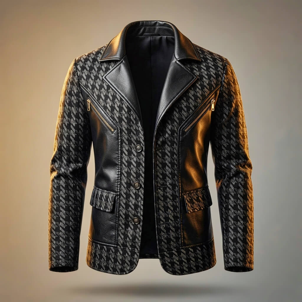 Giorgio Houndstooth Leather Blazer  - By Qivii