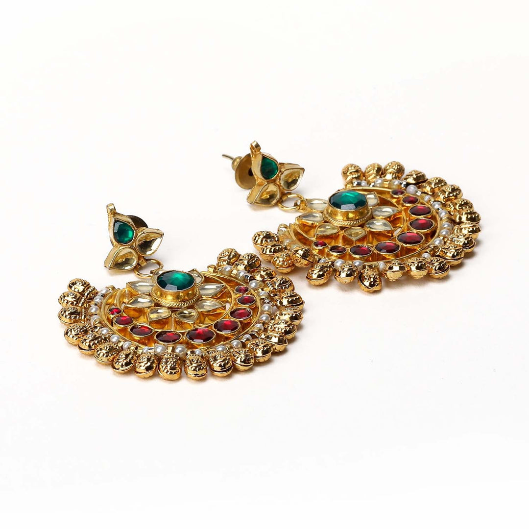 Ashrita Ruby & Green Coloured Pachi Kundan Chandbali