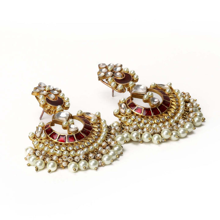 Antara Maroon Gold Plated Kundan Earrings