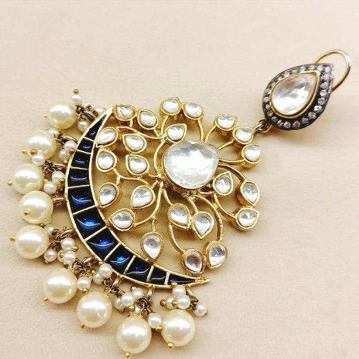 Apeksha Navy Blue Gold Plated Pachi Kundan Earrings