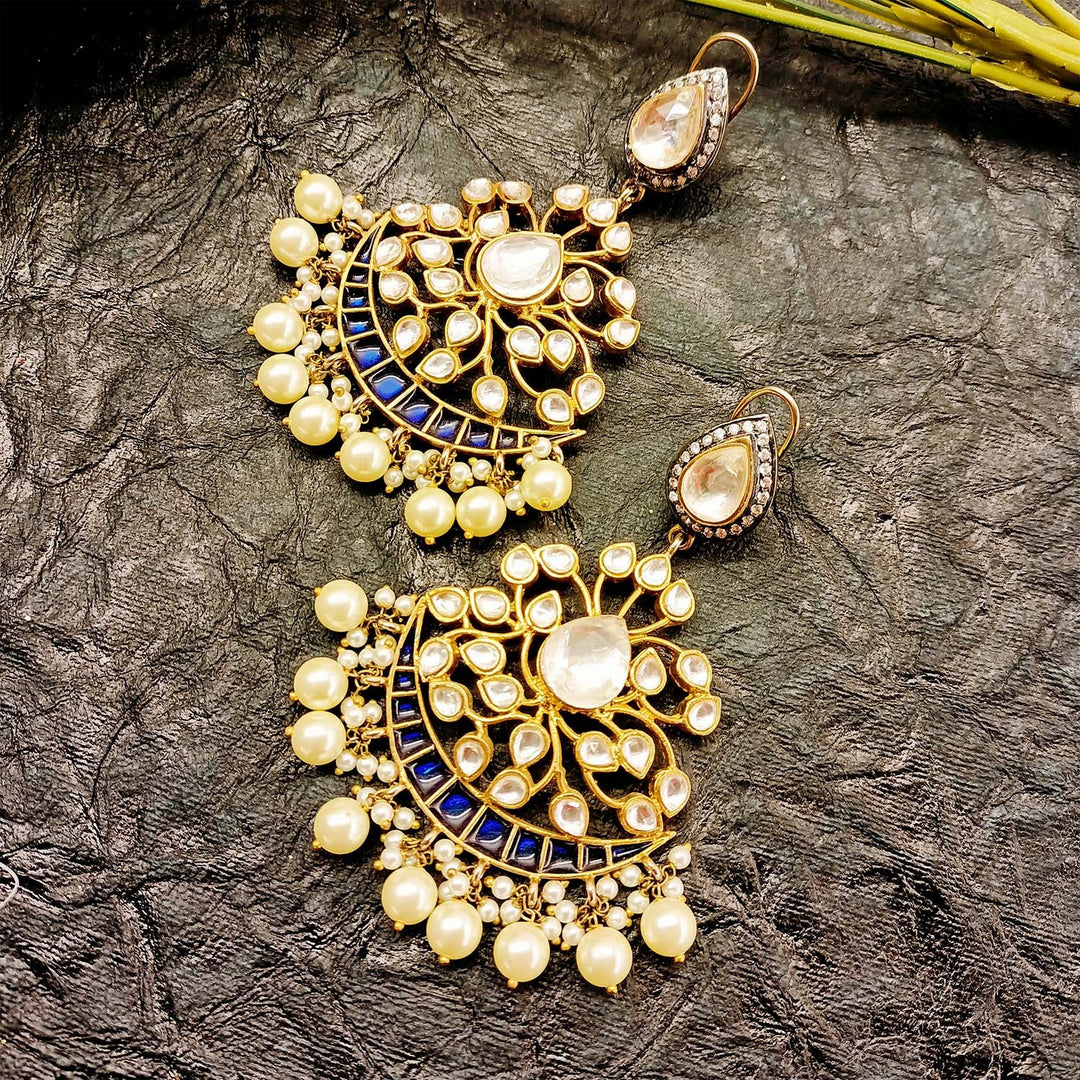 Apeksha Navy Blue Gold Plated Pachi Kundan Earrings