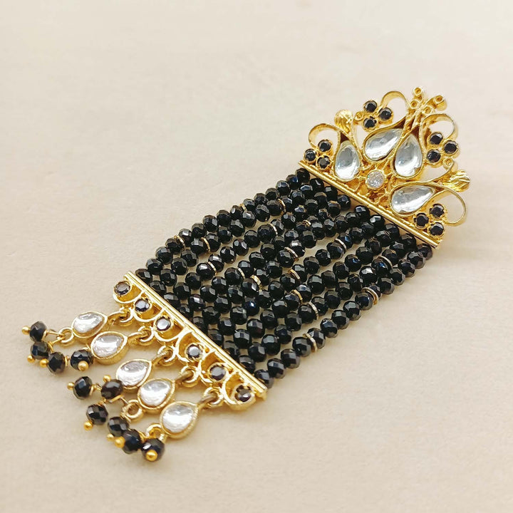 Adwita Black Crystal Beads Gold Plated Kundan Earrings