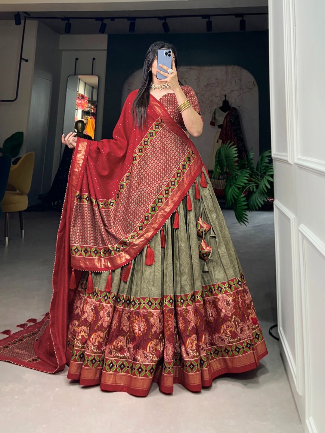 Elegant lehenga with intricate floral and foil detailing