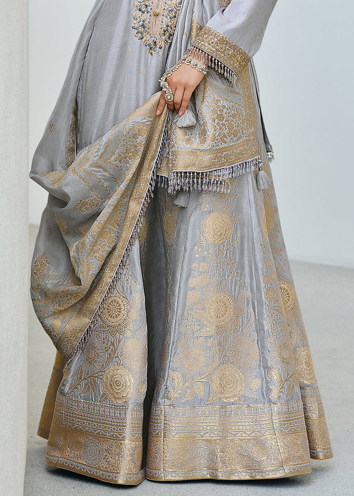 Dolphin Grey Designer Embroidered Viscose Woven Salwar Suit By Qivii