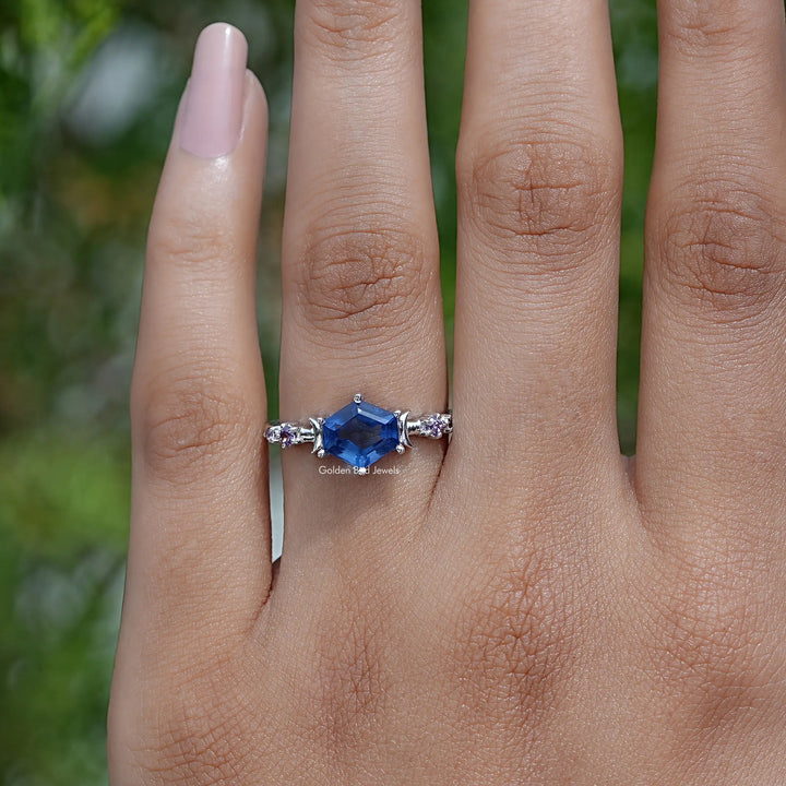 Sapphire Blue Hexagon Gemstone Engagement Ring