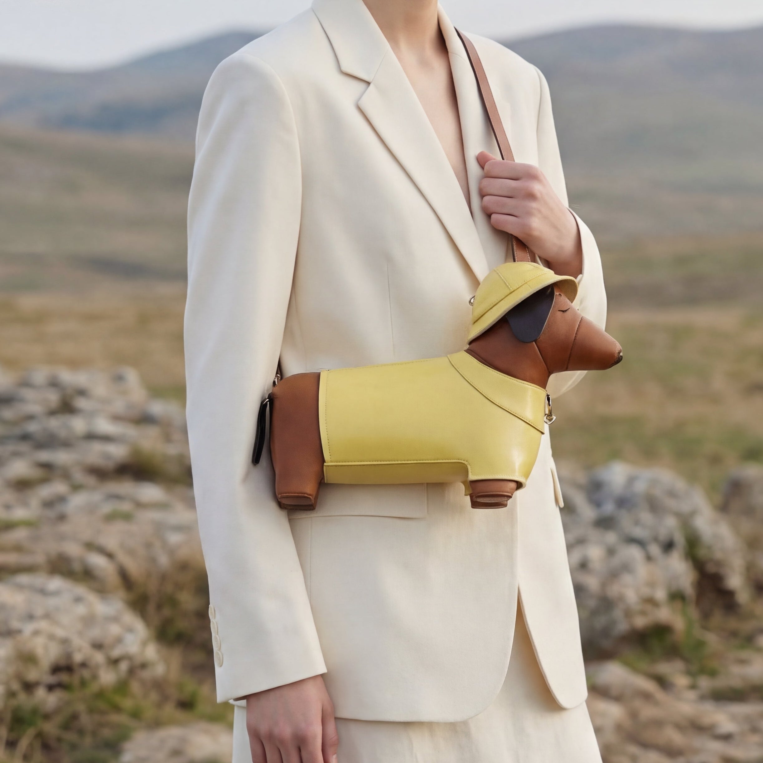 Dachshund Safari Bag in Vegan Leather  - By Qivii