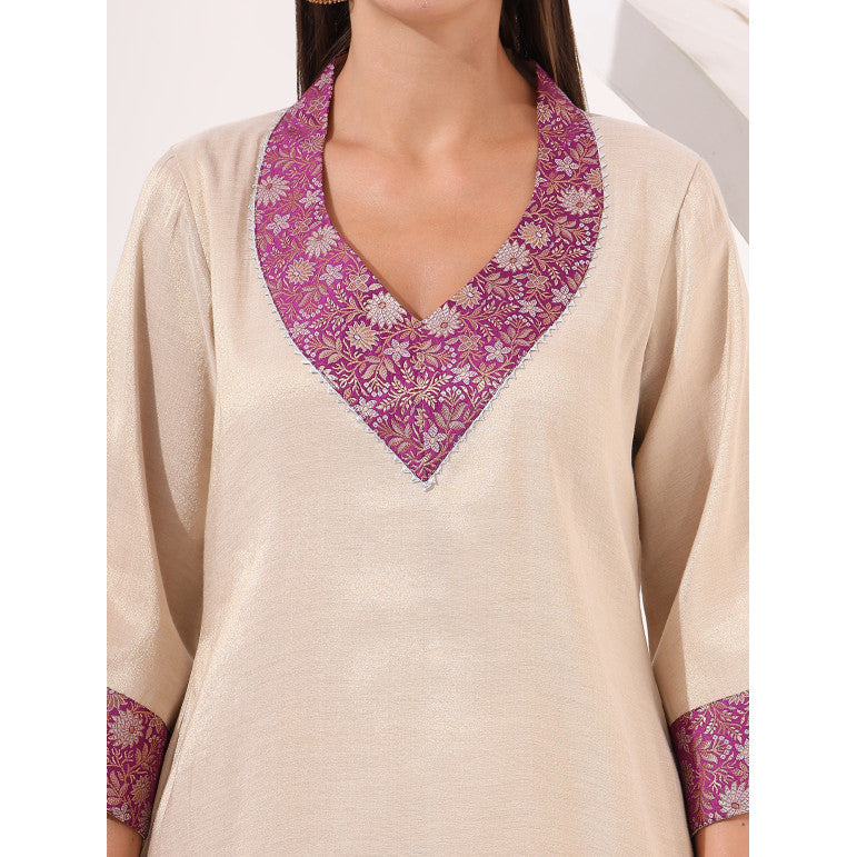 Golden Tissue Straight Kurta Set - qivii