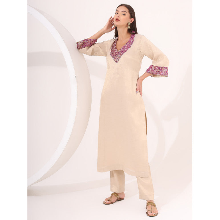 Golden Tissue Straight Kurta Set - qivii