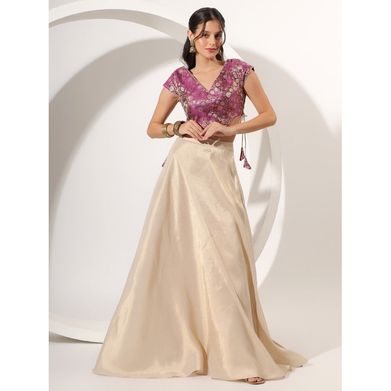 Gold Skirt Set with Brocade Crop Top - qivii