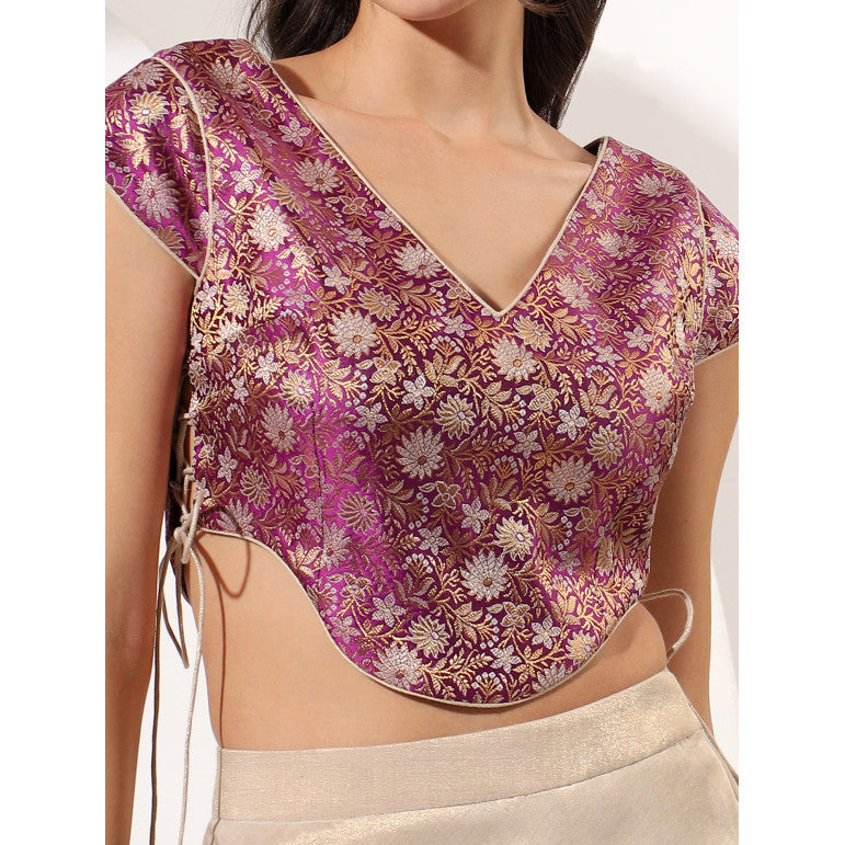 Gold Skirt Set with Brocade Crop Top - qivii