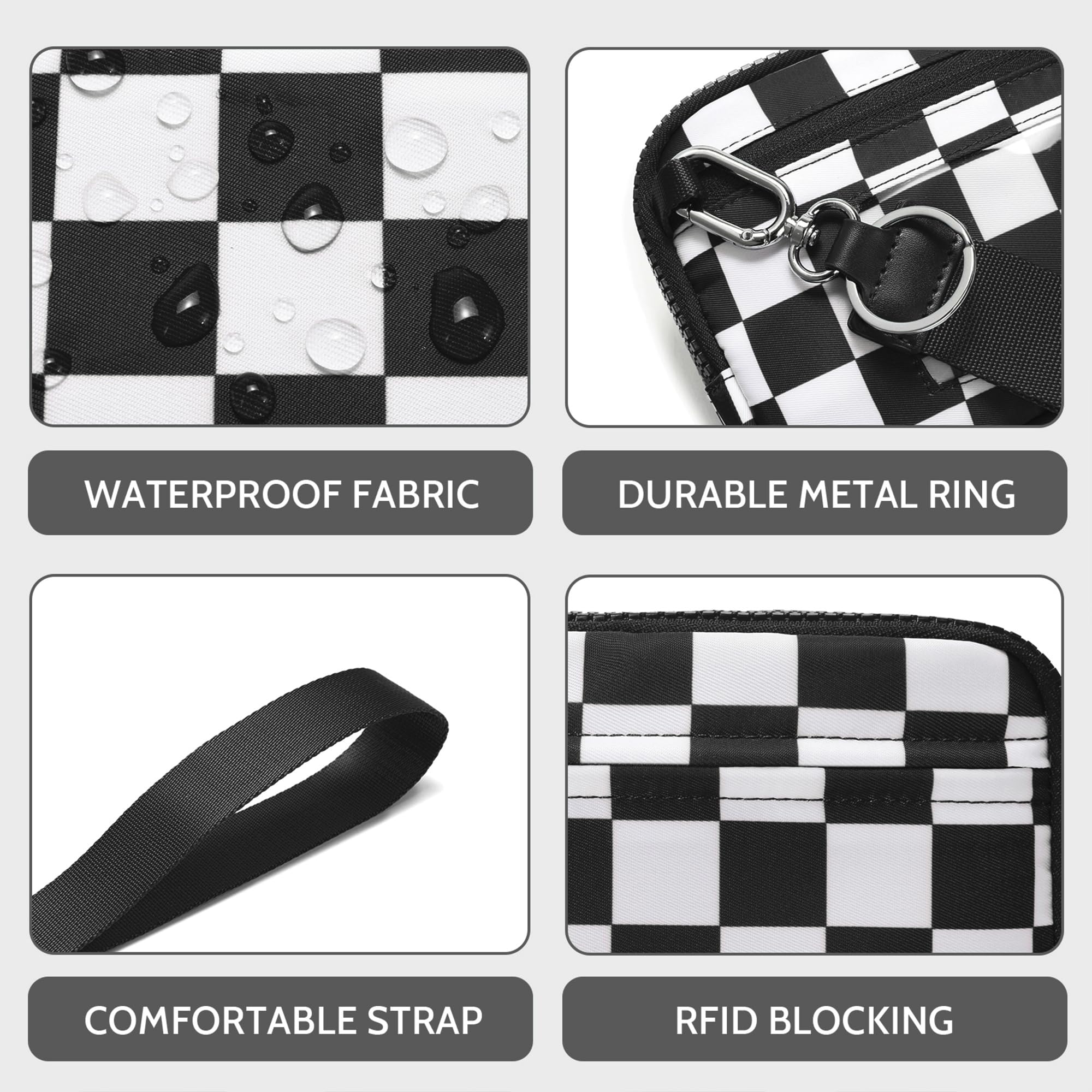 Ounamei Quilted Nylon Wristlet Crossbody Wallet for Women 4-Zipper Small Bag with RFID Protection & Adjustable Strap