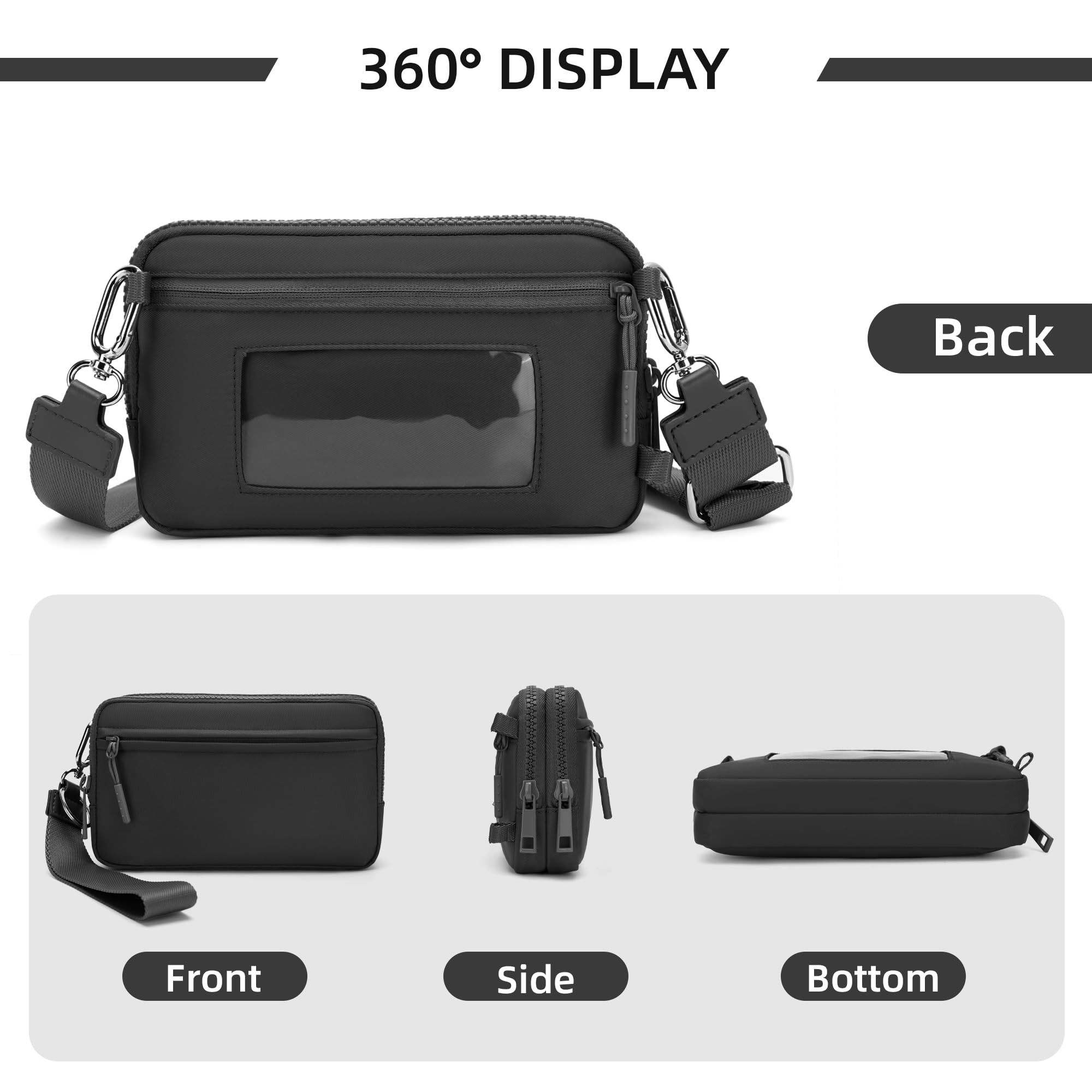 Ounamei Quilted Nylon Wristlet Crossbody Wallet for Women 4-Zipper Small Bag with RFID Protection & Adjustable Strap