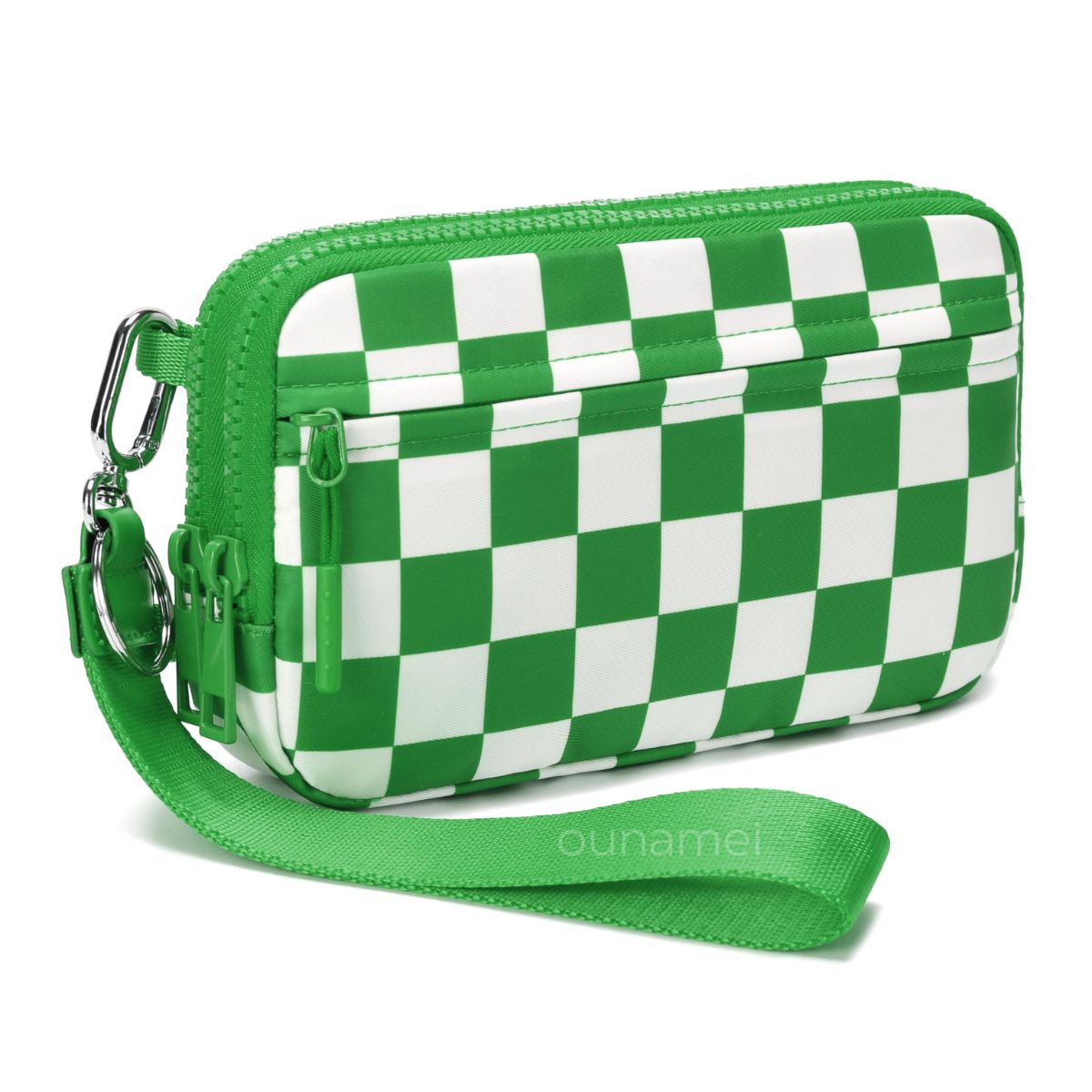 Ounamei Quilted Nylon Wristlet Crossbody Wallet for Women 4-Zipper Small Bag with RFID Protection & Adjustable Strap
