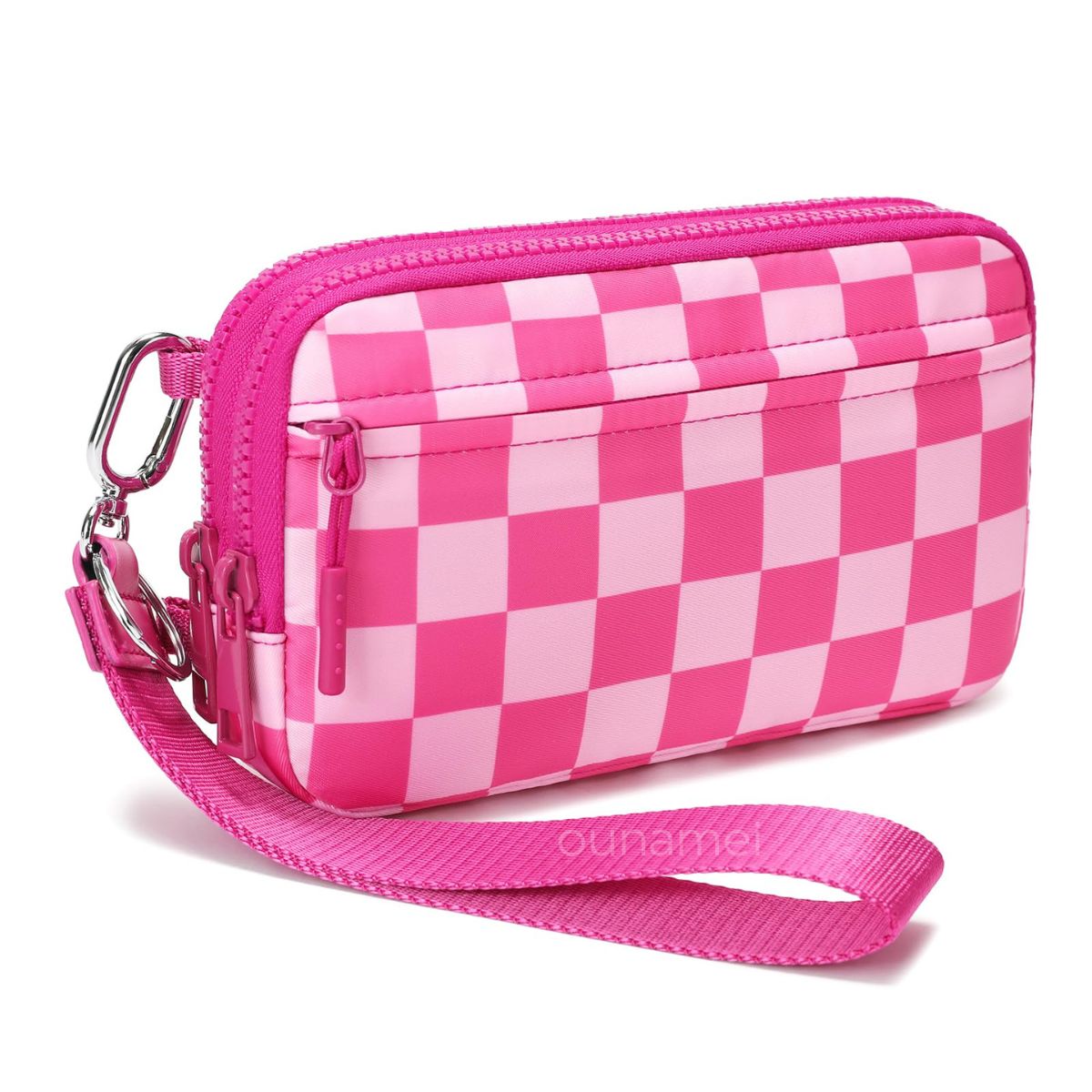 Ounamei Quilted Nylon Wristlet Crossbody Wallet for Women 4-Zipper Small Bag with RFID Protection & Adjustable Strap