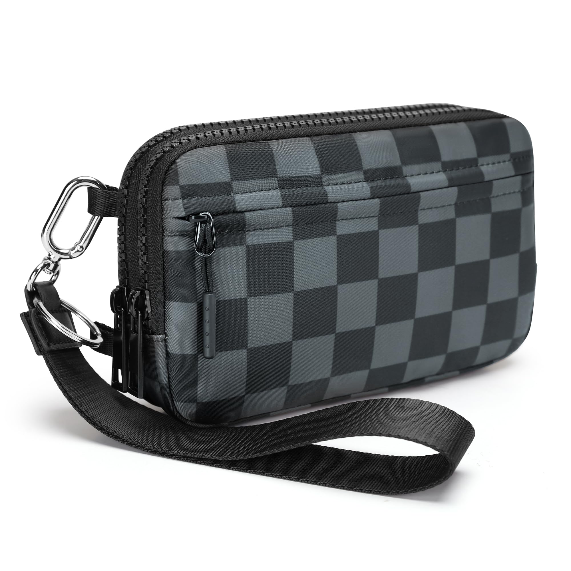 Ounamei Quilted Nylon Wristlet Crossbody Wallet for Women 4-Zipper Small Bag with RFID Protection & Adjustable Strap