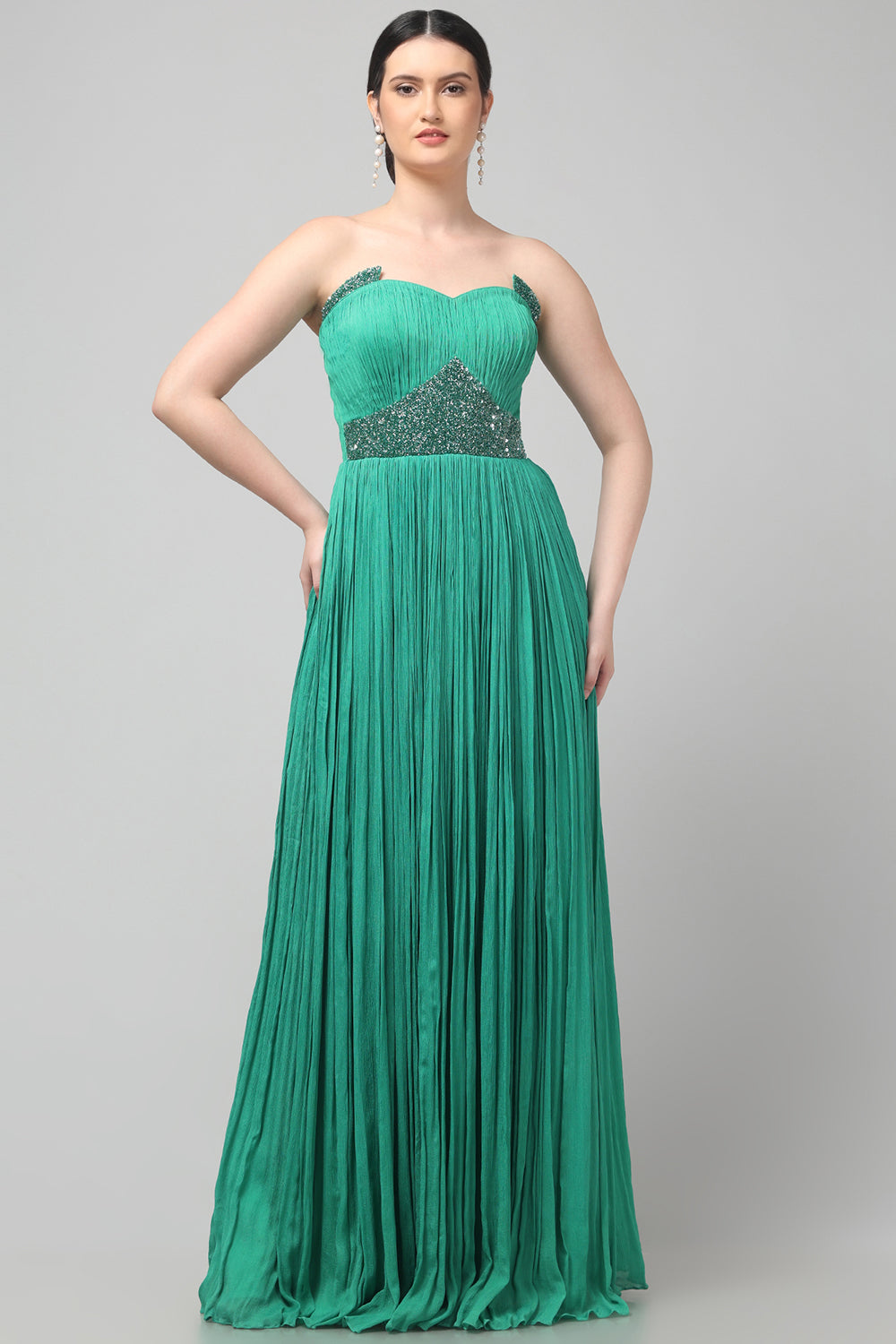 Green Shoulder Off Gown