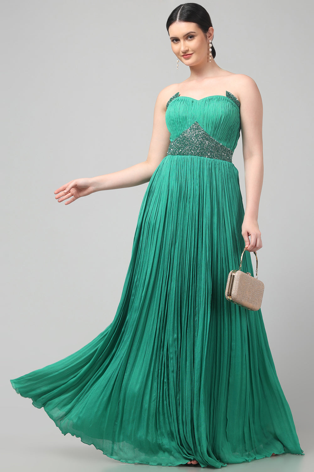 Green Shoulder Off Gown