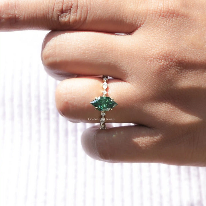 Green Dutch Marquise Moissanite Hidden Halo Ring