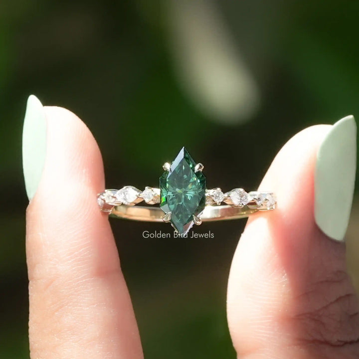 Green Dutch Marquise Moissanite Hidden Halo Ring