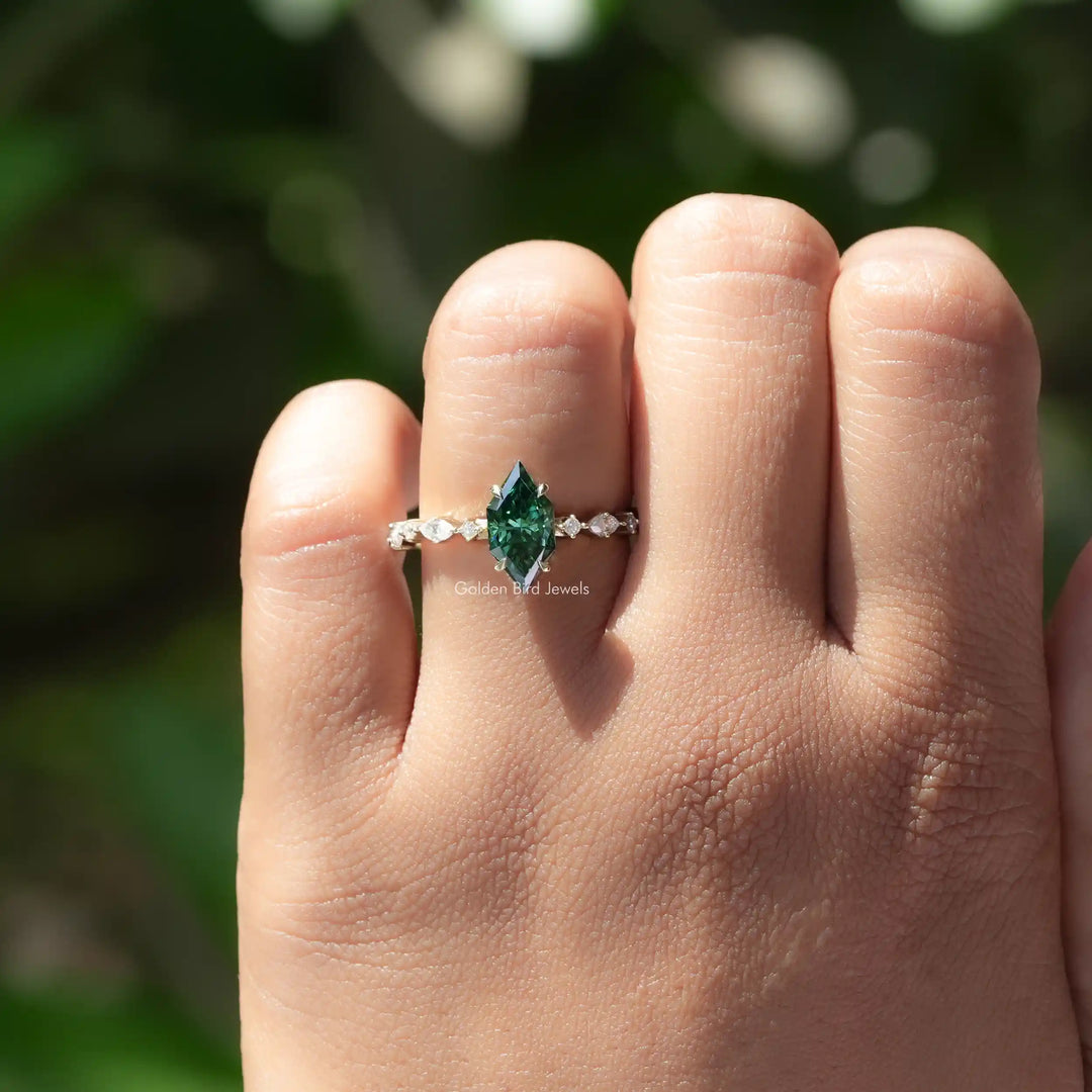 Green Dutch Marquise Moissanite Hidden Halo Ring