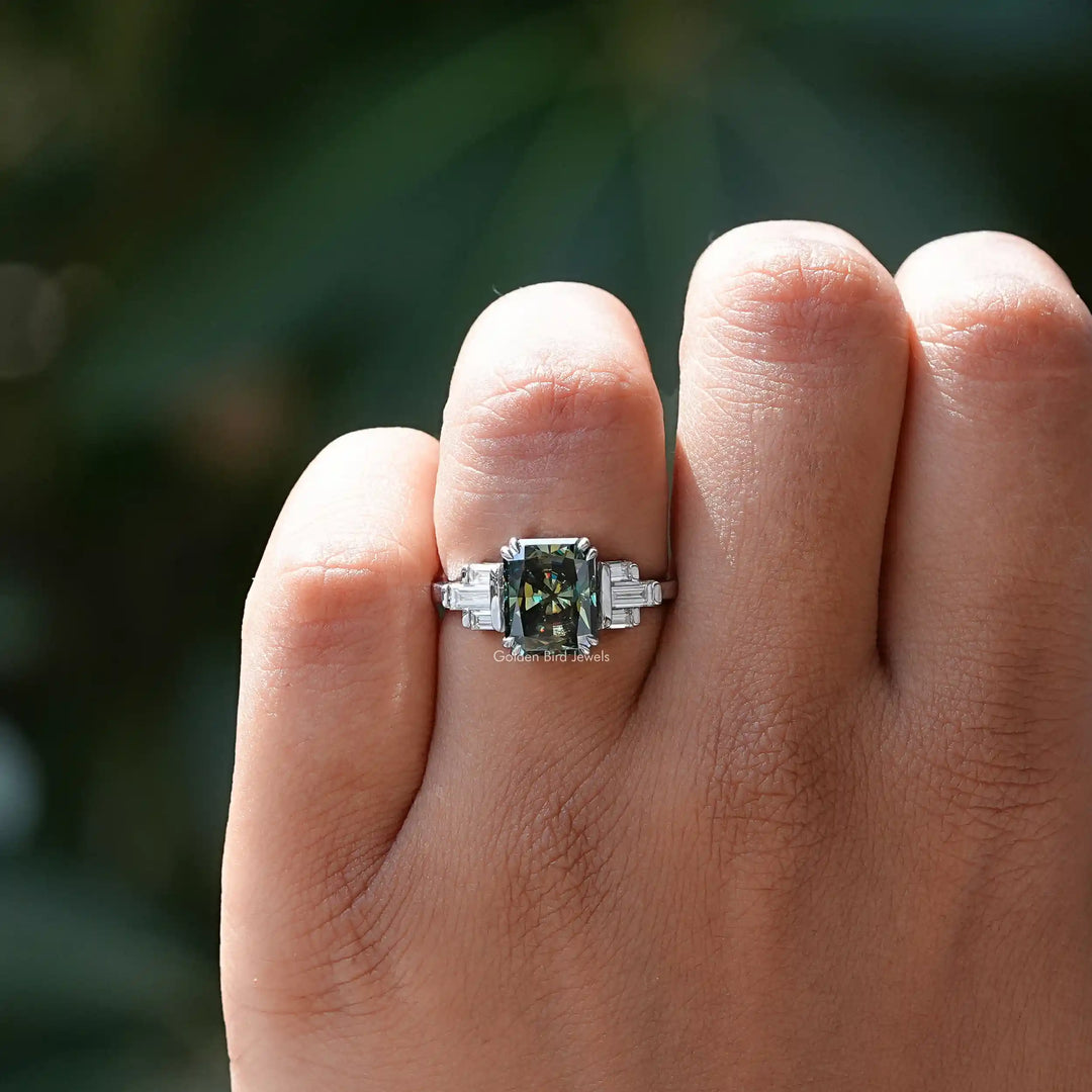 Green Radiant Cut Moissanite Engagement Ring