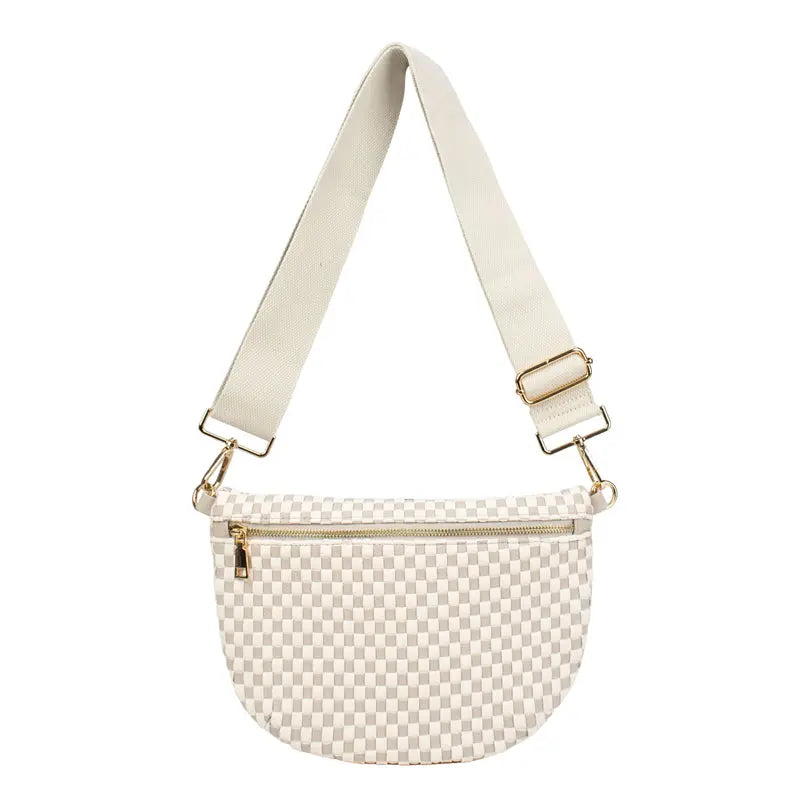 Ounamei Checkered Woven Crossbody Fanny Pack for Women – Adjustable Sling Bum Bag, Lightweight Everyday Travel Shoulder Purse