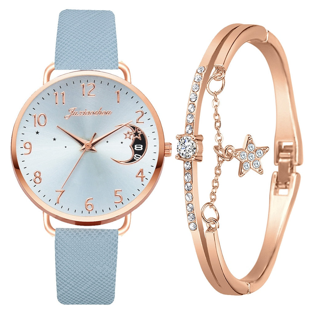 Hemelse Maanfase Horloge en Armband Set  - By Qivii