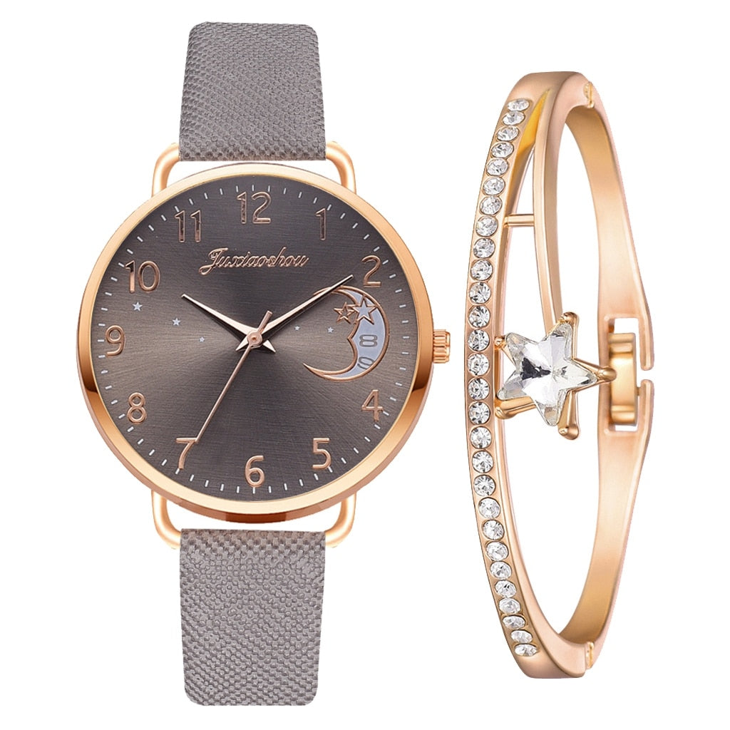 Hemelse Maanfase Horloge en Armband Set  - By Qivii